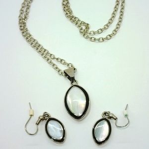 Enamel and Mother of Pearl Reversable Earring and Necklace Set
